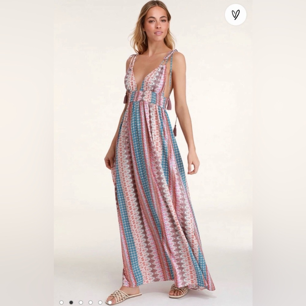 Lulu's maxin’ Relaxin sleeveless tie-strap Vibrant Patterned Maxi Dress